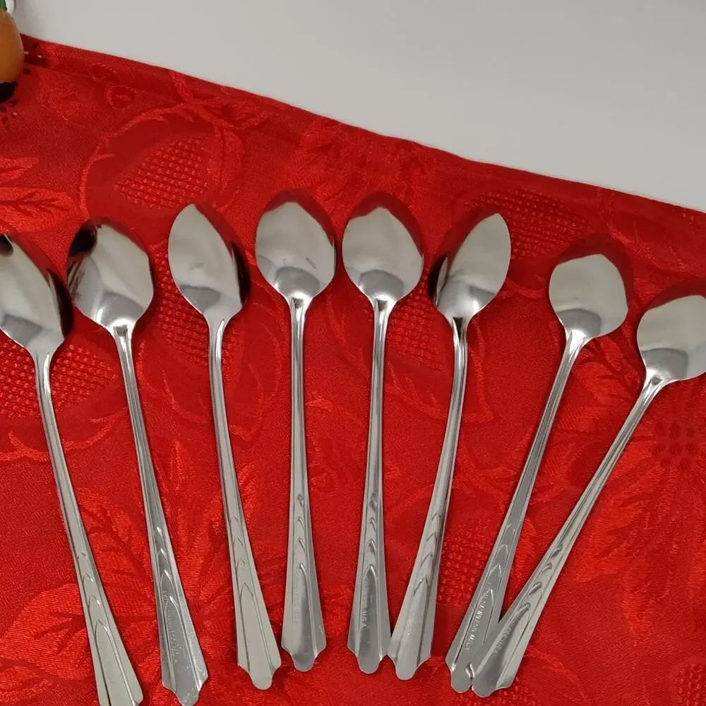 8X LH Tsp Ekco EKS7 Stainless Malt Ice Tea Spoons USA Long Handle